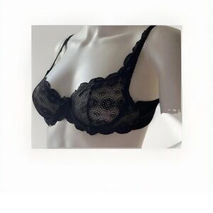 NWOT Rene Rofe Black Stretch Lace Push Up Bra 34A